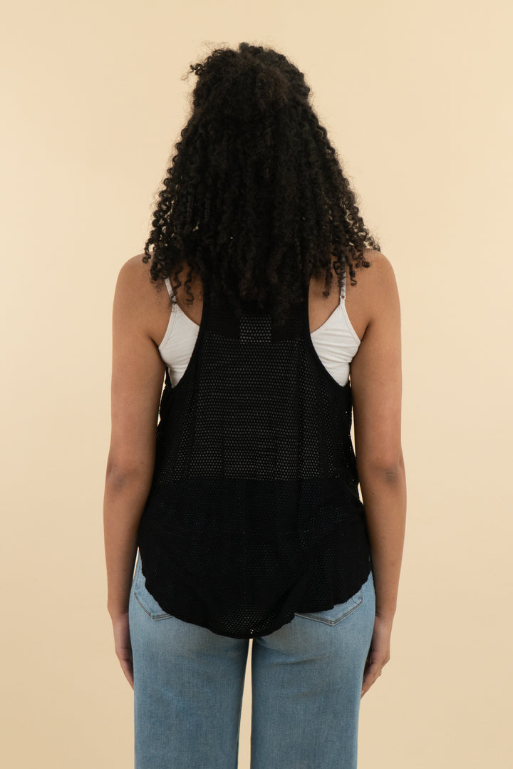 splits59 black mesh knit activewear tank top (l; retail $78)