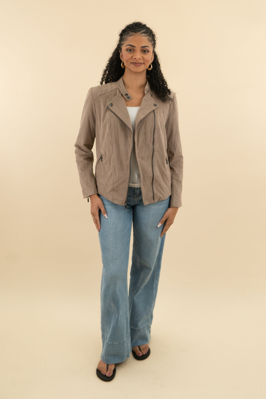 chicos dark beige faux suede moto jacket (1; retail $150)