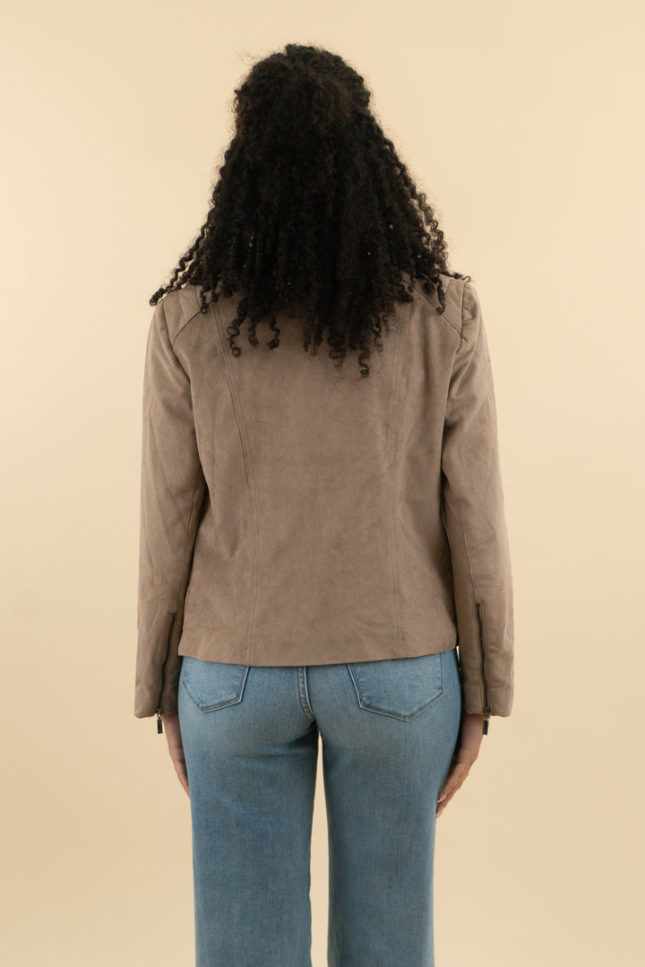 chicos dark beige faux suede moto jacket (1; retail $150)