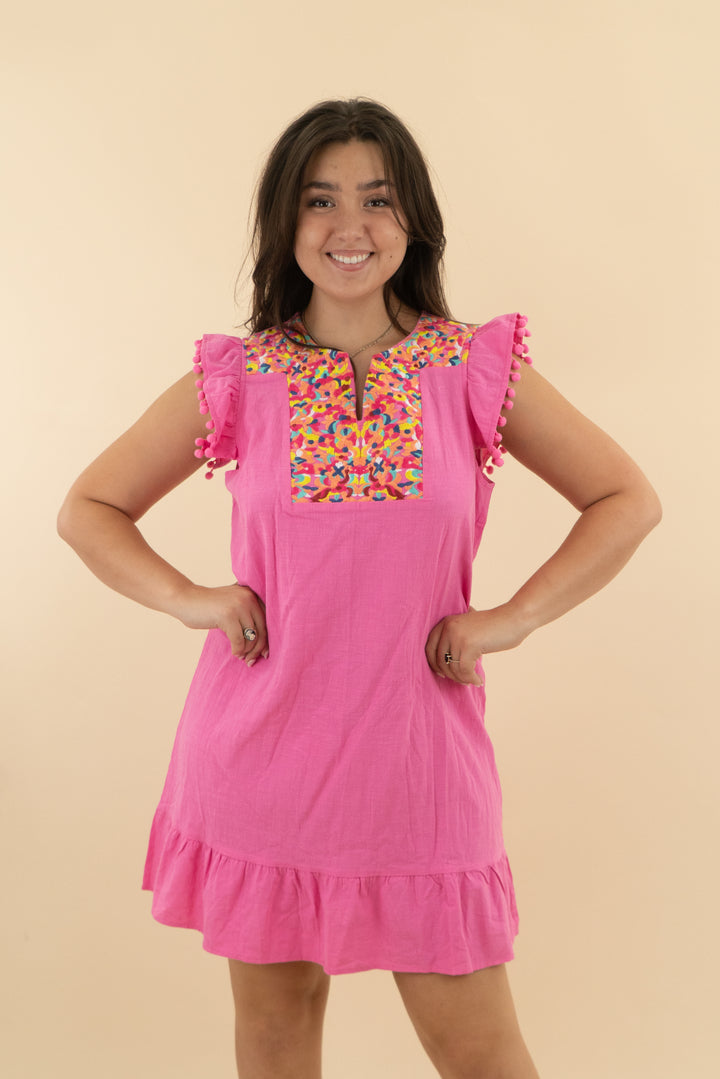 kirundo pink embroidered mini dress NWT (xl; retail $55)