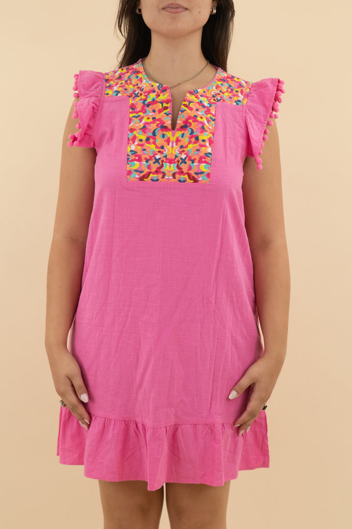 kirundo pink embroidered mini dress NWT (xl; retail $55)