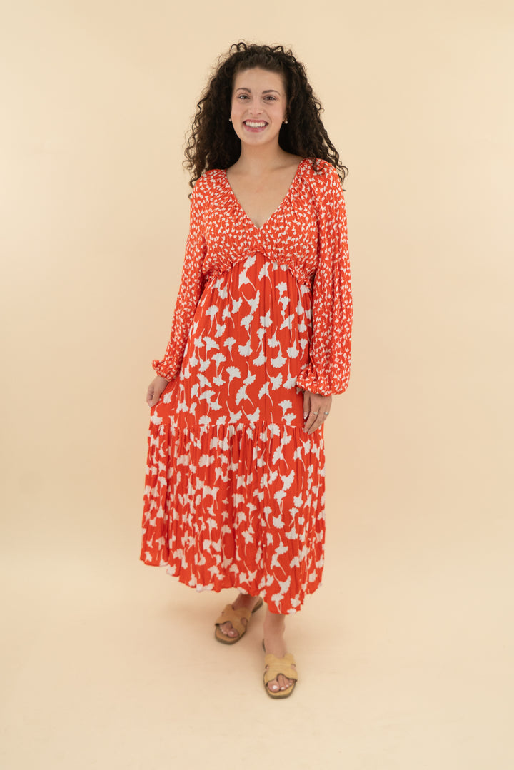 45. diane von furstenberg x target orange and white floral maxi dress (m; retail $55)