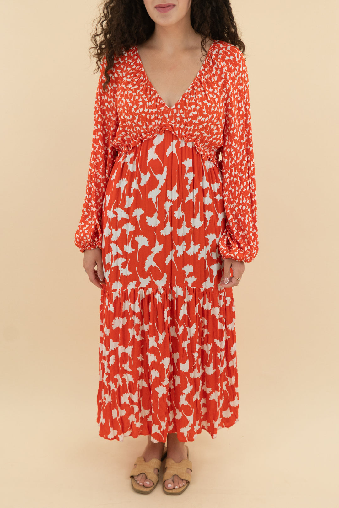 45. diane von furstenberg x target orange and white floral maxi dress (m; retail $55)