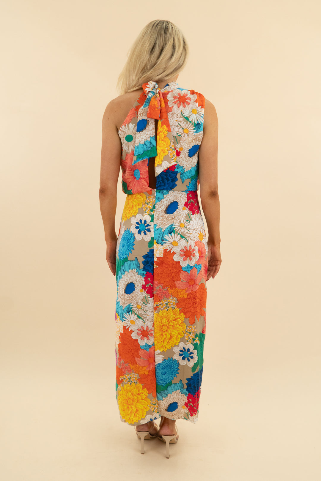 multicolor floral tie neck midi dress (m; retail $35)