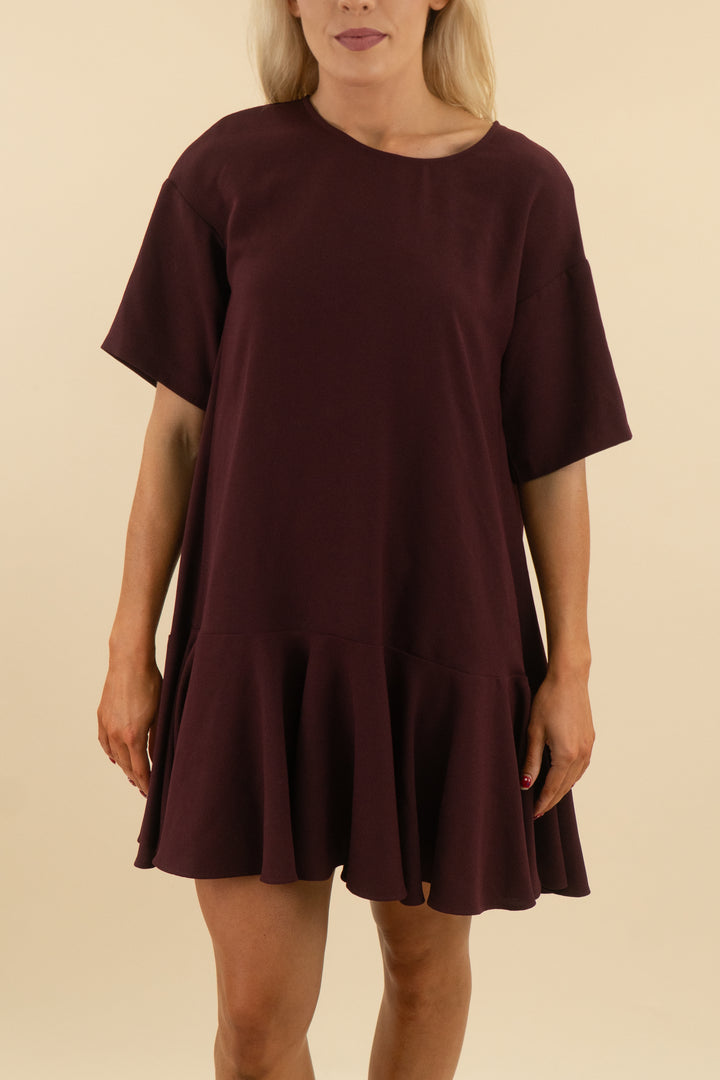french connection burgundy ruffle hem short dress (4; retail $128)