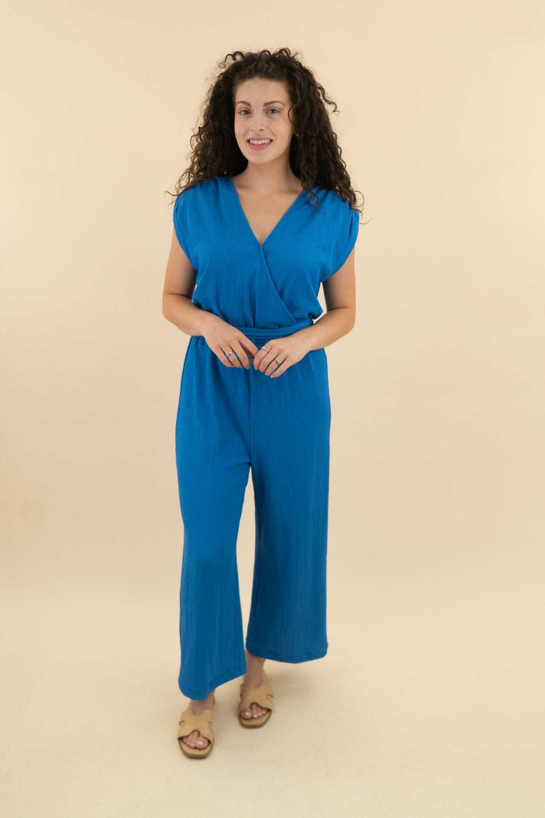 molly bracken blue knit jumpsuit nwot (m; retail $98)
