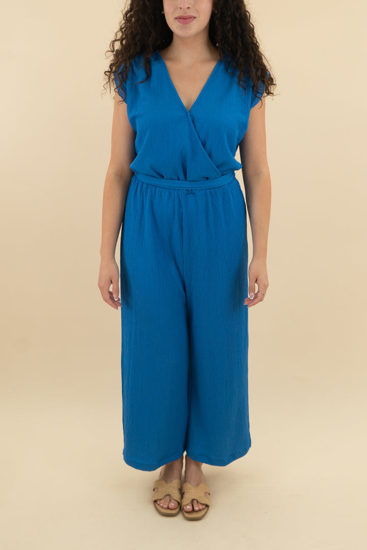 molly bracken blue knit jumpsuit nwot (m; retail $98)