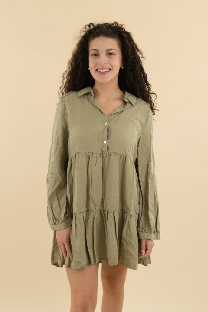 zara sage green ruffle button down dress (l; retail $49.90)