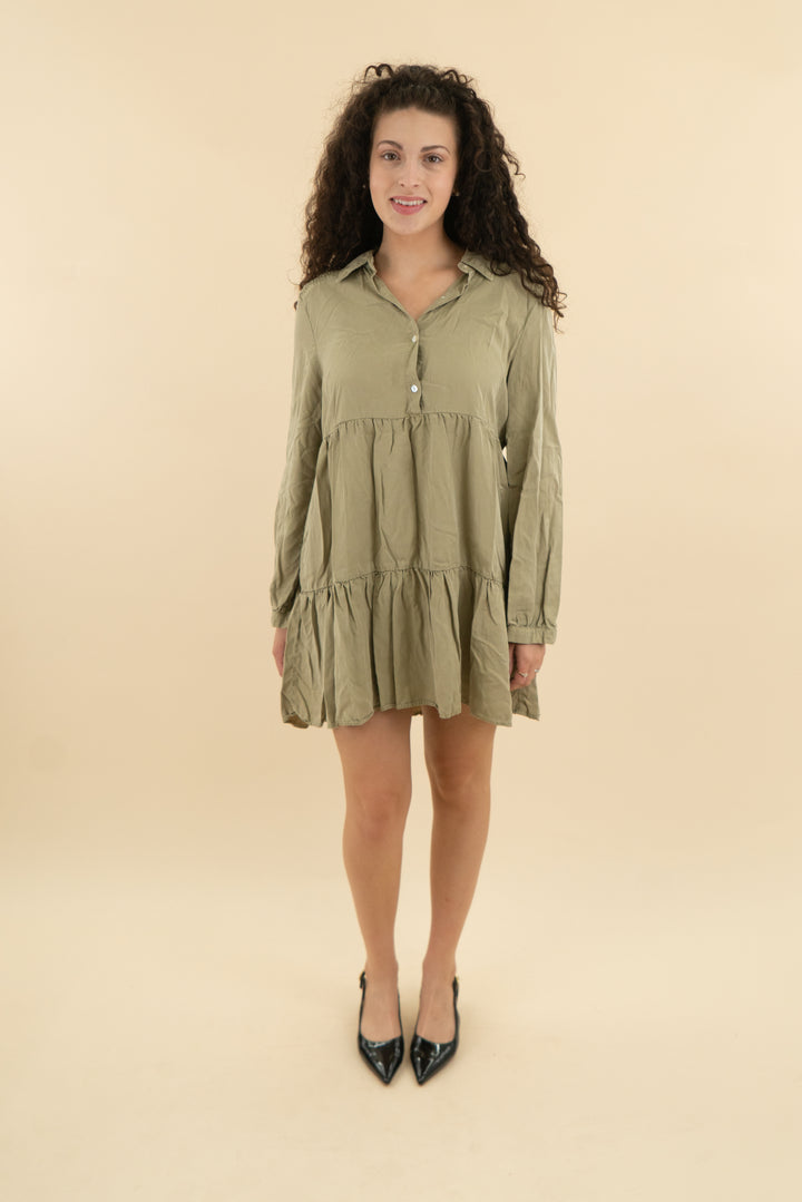 zara sage green ruffle button down dress (l; retail $49.90)