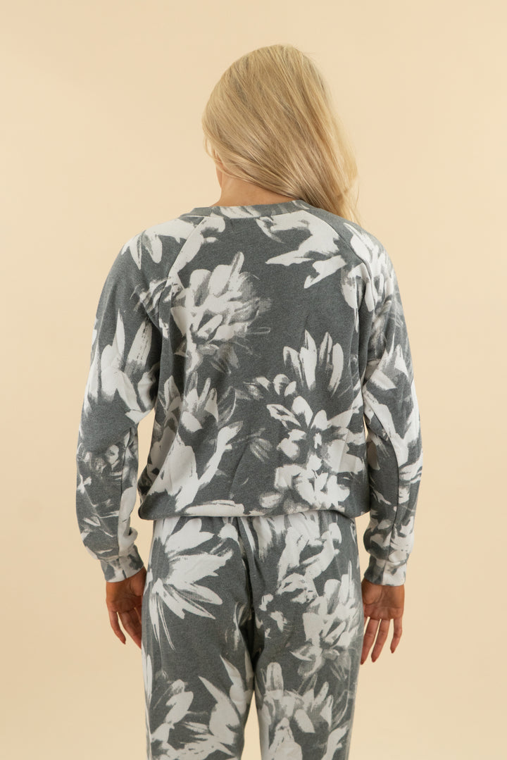 wildfox grey and white floral crewneck (l; retail $79)