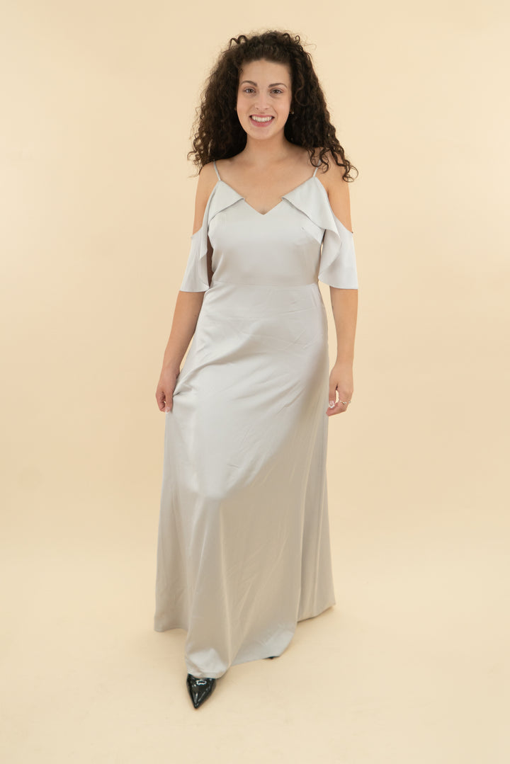 monique lhuillier light grey gown (m; retail $650)