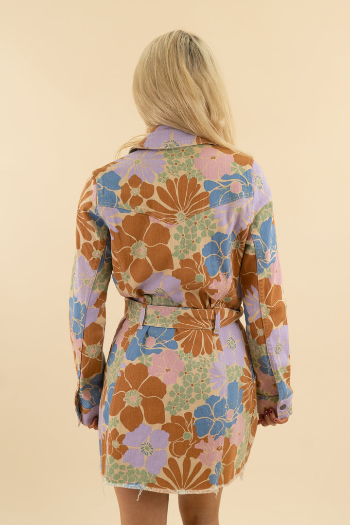 32. show me your mumu mulitcolor retro floral print denim dress (m; retail $158)