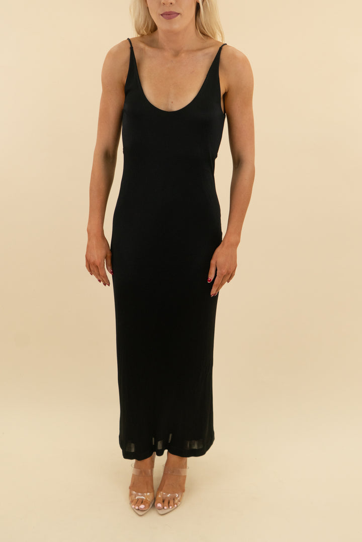 alexander wang black satin sleeveless maxi dress (s; retail $980)