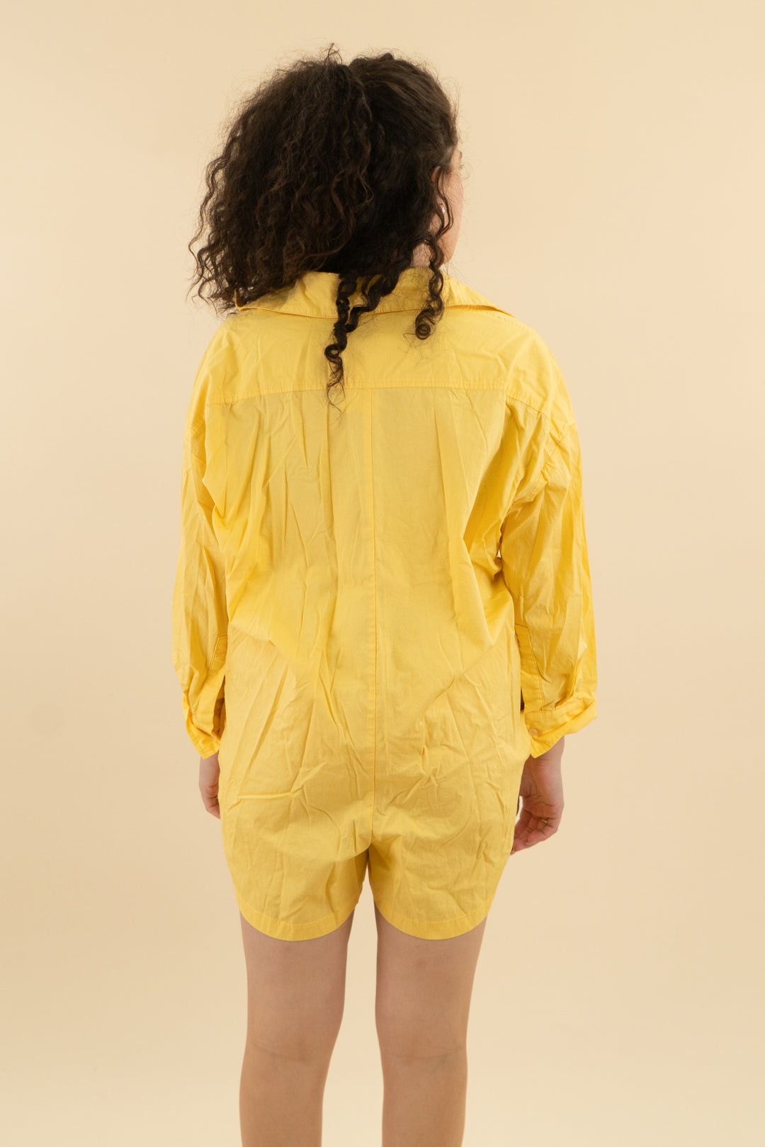 dee elly golden yellow button down romper (m; retail $88)