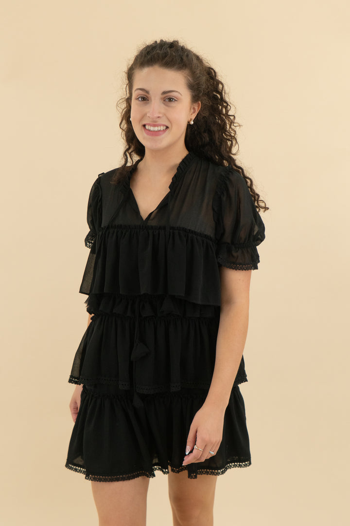 Misa Black Ruffle Tiered Dress (s; retail $350)