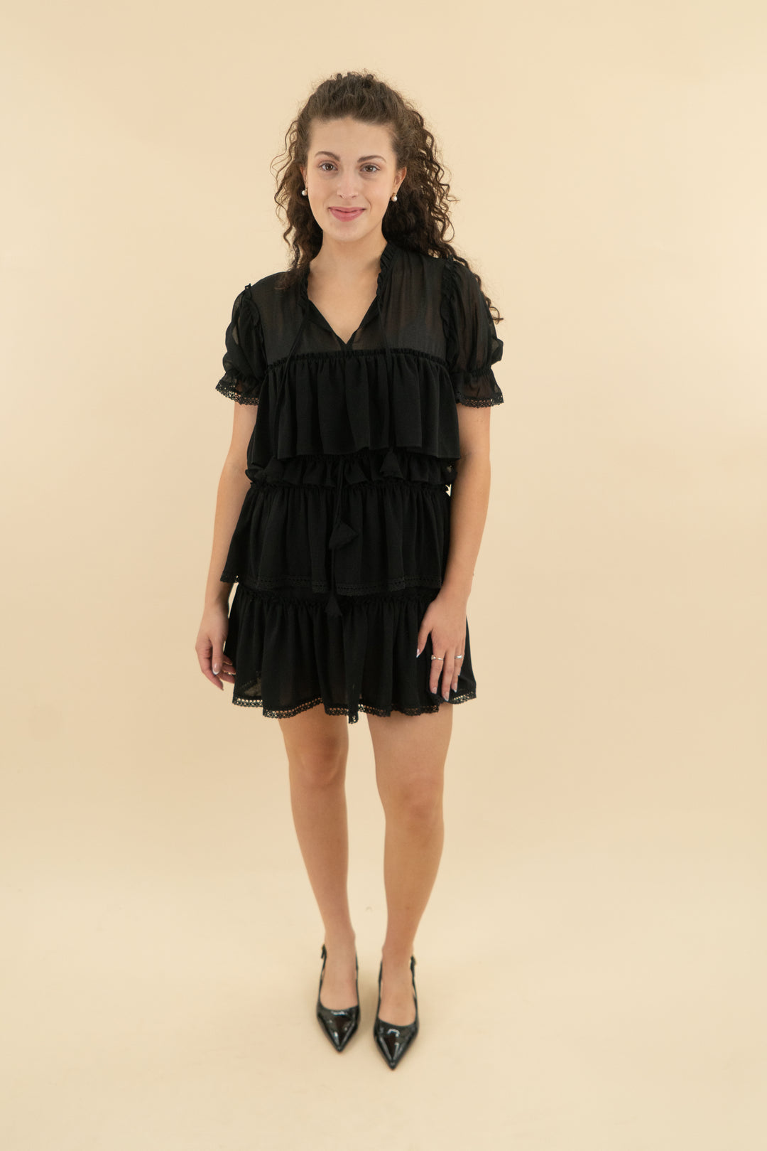 Misa Black Ruffle Tiered Dress (s; retail $350)