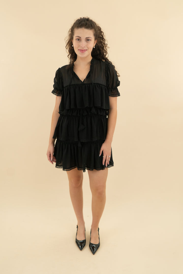 Misa Black Ruffle Tiered Dress (s; retail $350)