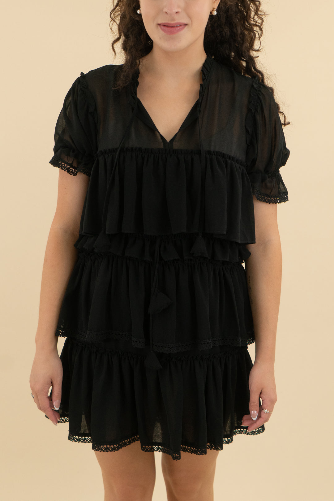 Misa Black Ruffle Tiered Dress (s; retail $350)