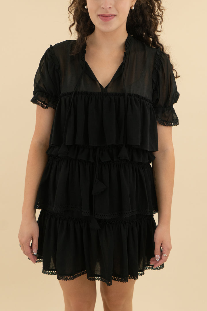 Misa Black Ruffle Tiered Dress (s; retail $350)
