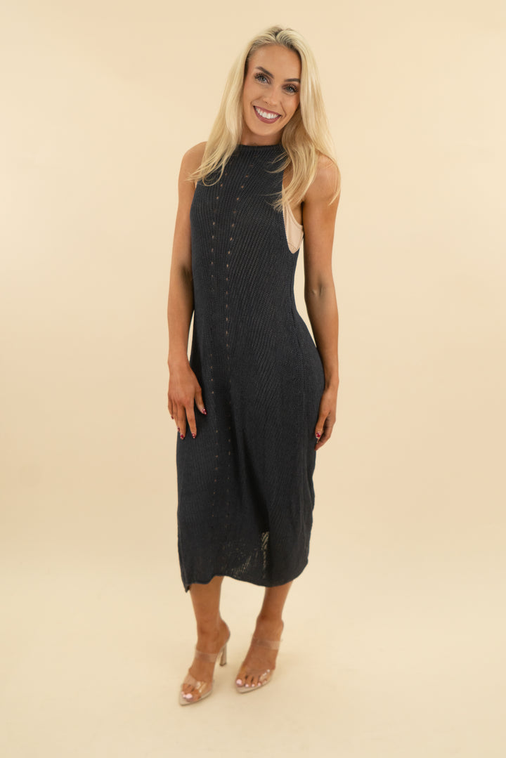 beulah dark blue knit sleeveless maxi dress (l; retail $105)