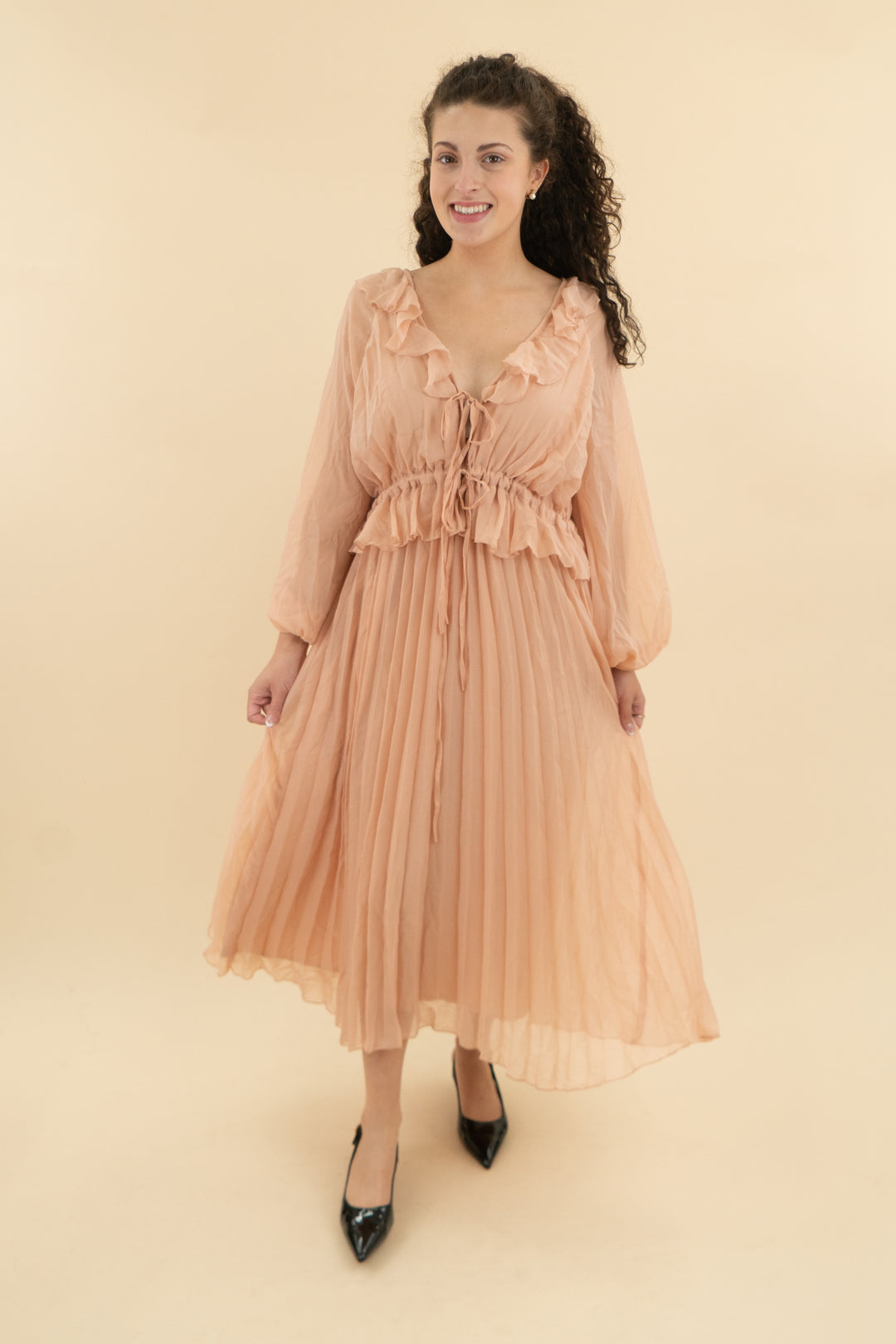 asos blush pleated midi dress (m; retail $90)