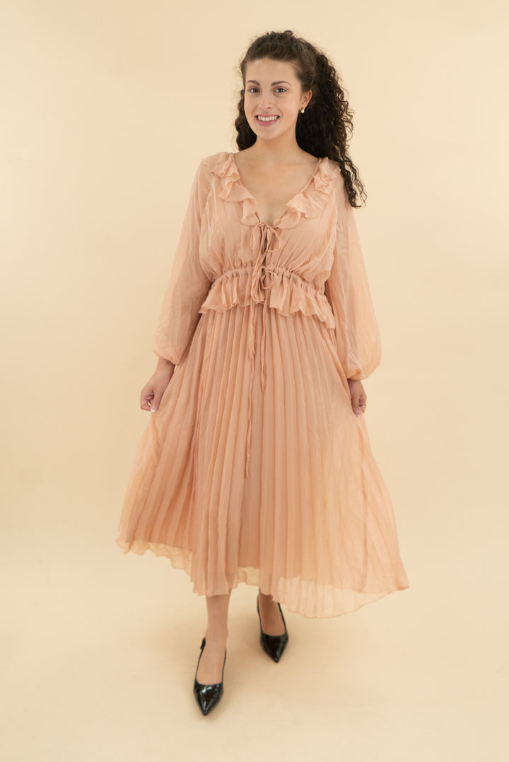 asos blush pleated midi dress (m; retail $90)
