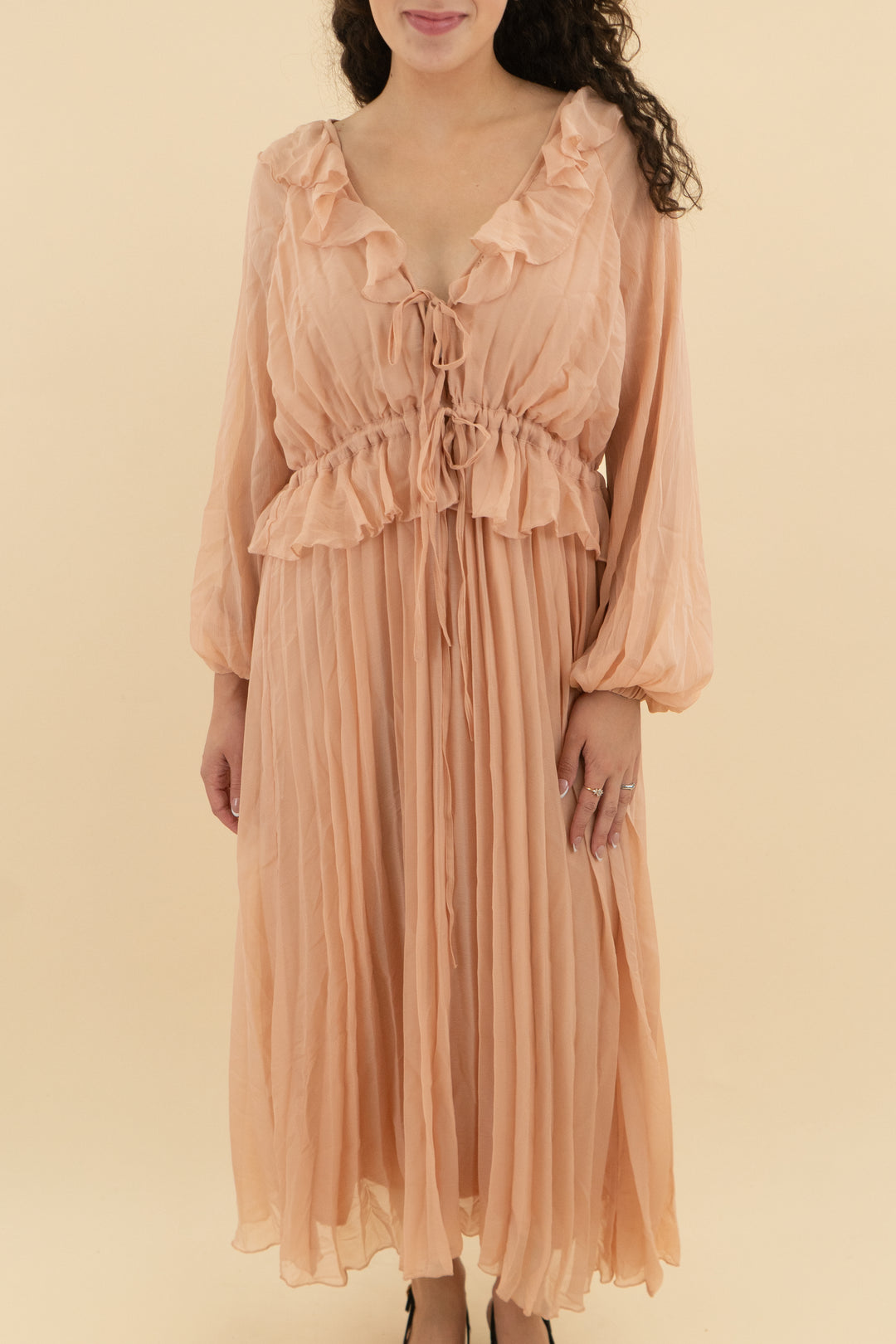 asos blush pleated midi dress (m; retail $90)