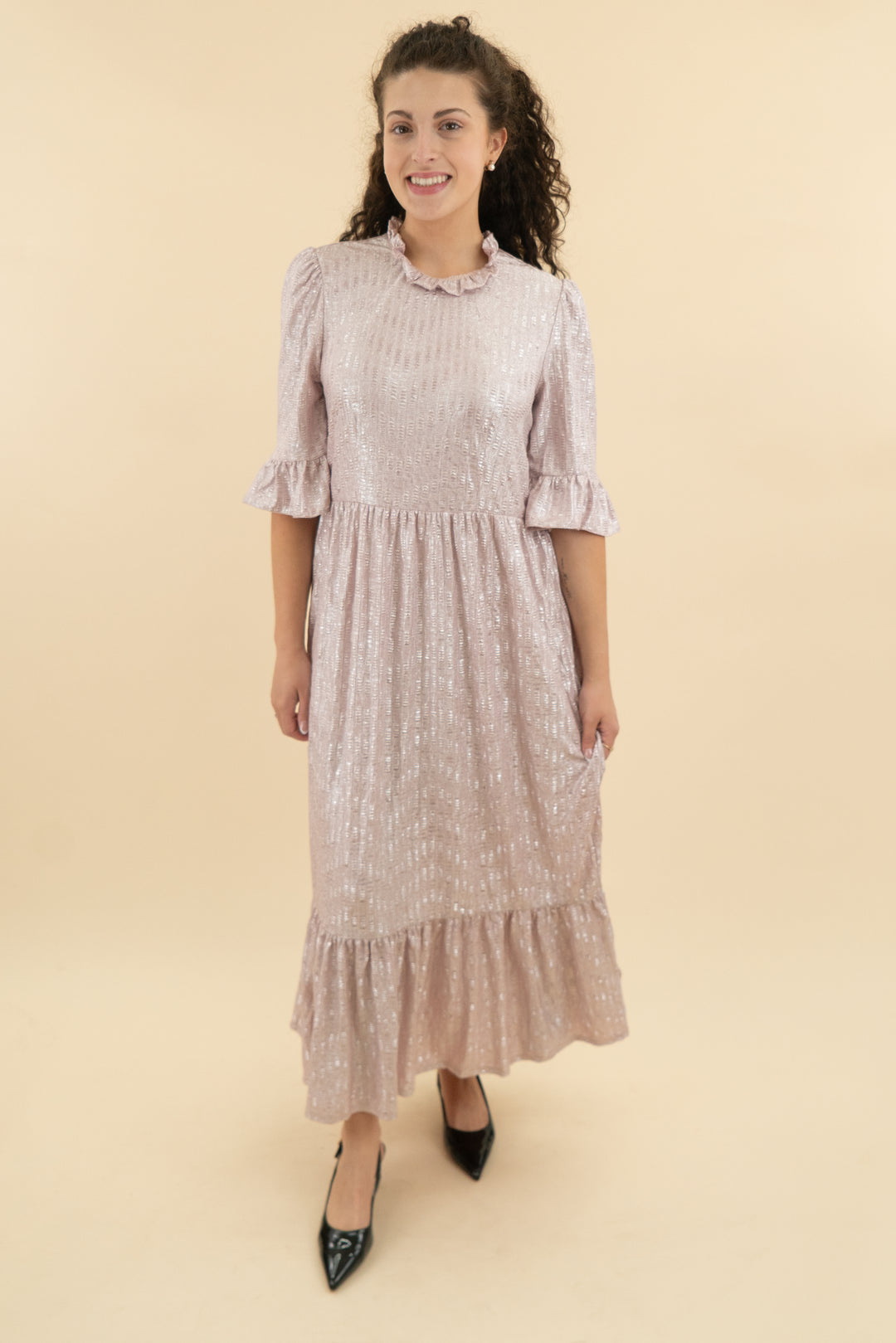 asos pink shimmer maxi dress nwt (m; retail $85)