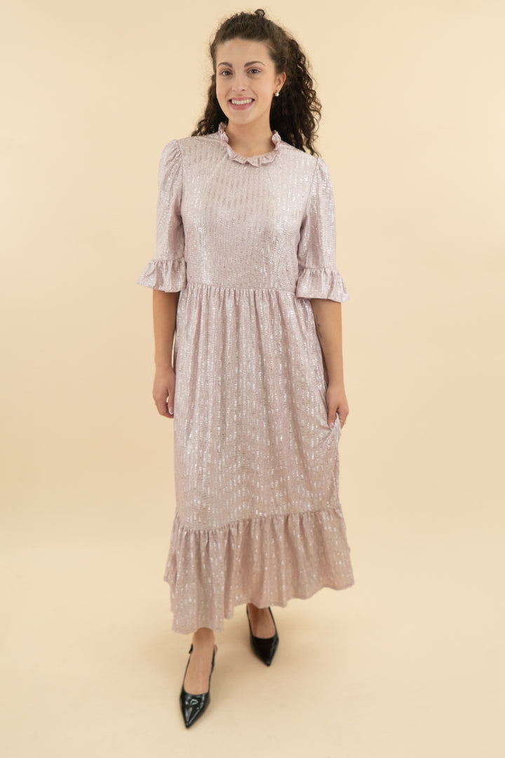 asos pink shimmer maxi dress nwt (m; retail $85)