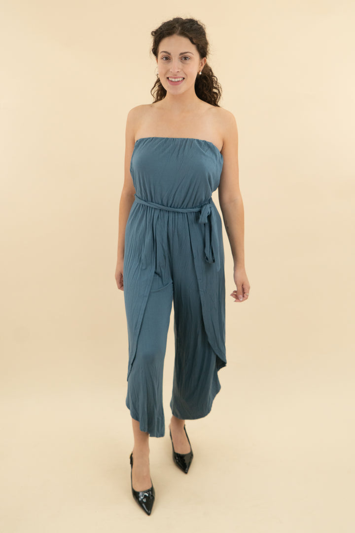 mahina teal blue jumpsuit with tie waist (m; retail $85)