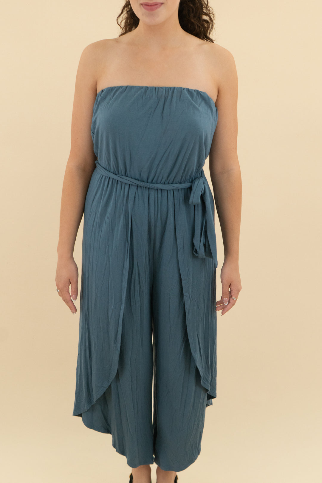 mahina teal blue jumpsuit with tie waist (m; retail $85)