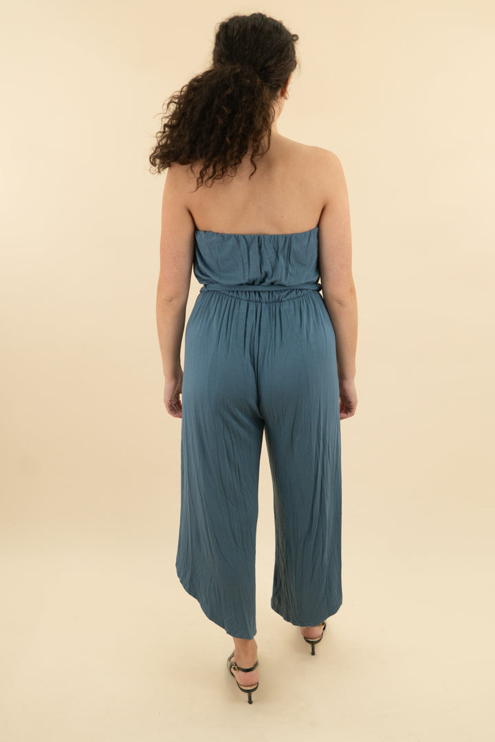mahina teal blue jumpsuit with tie waist (m; retail $85)