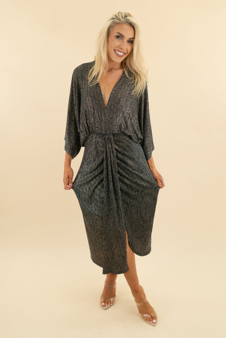 Vici Black Shimmer Midi Dress (l; retail $88)