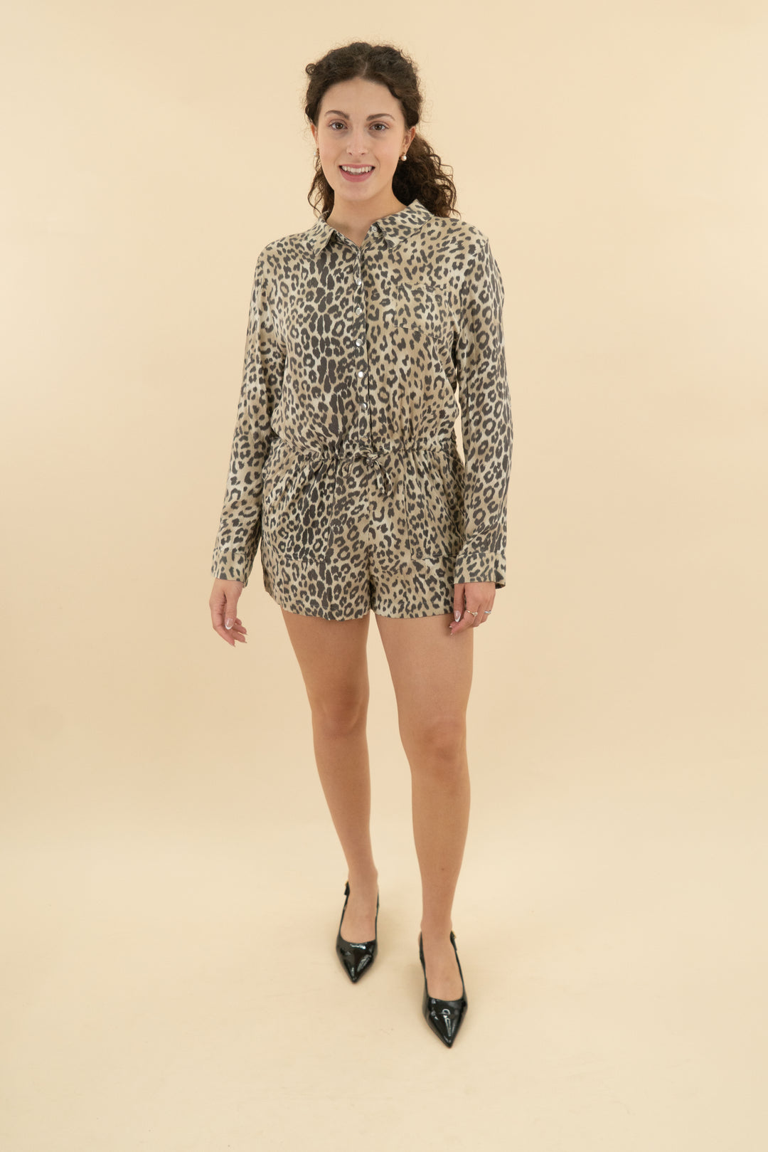 Chaser Long Sleeve Button Up Romper (l; retail $65)