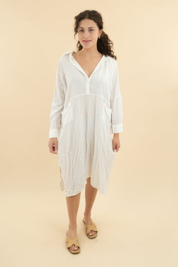 sonja morgan white long sleeve midi shirt dress (l; retail $118)