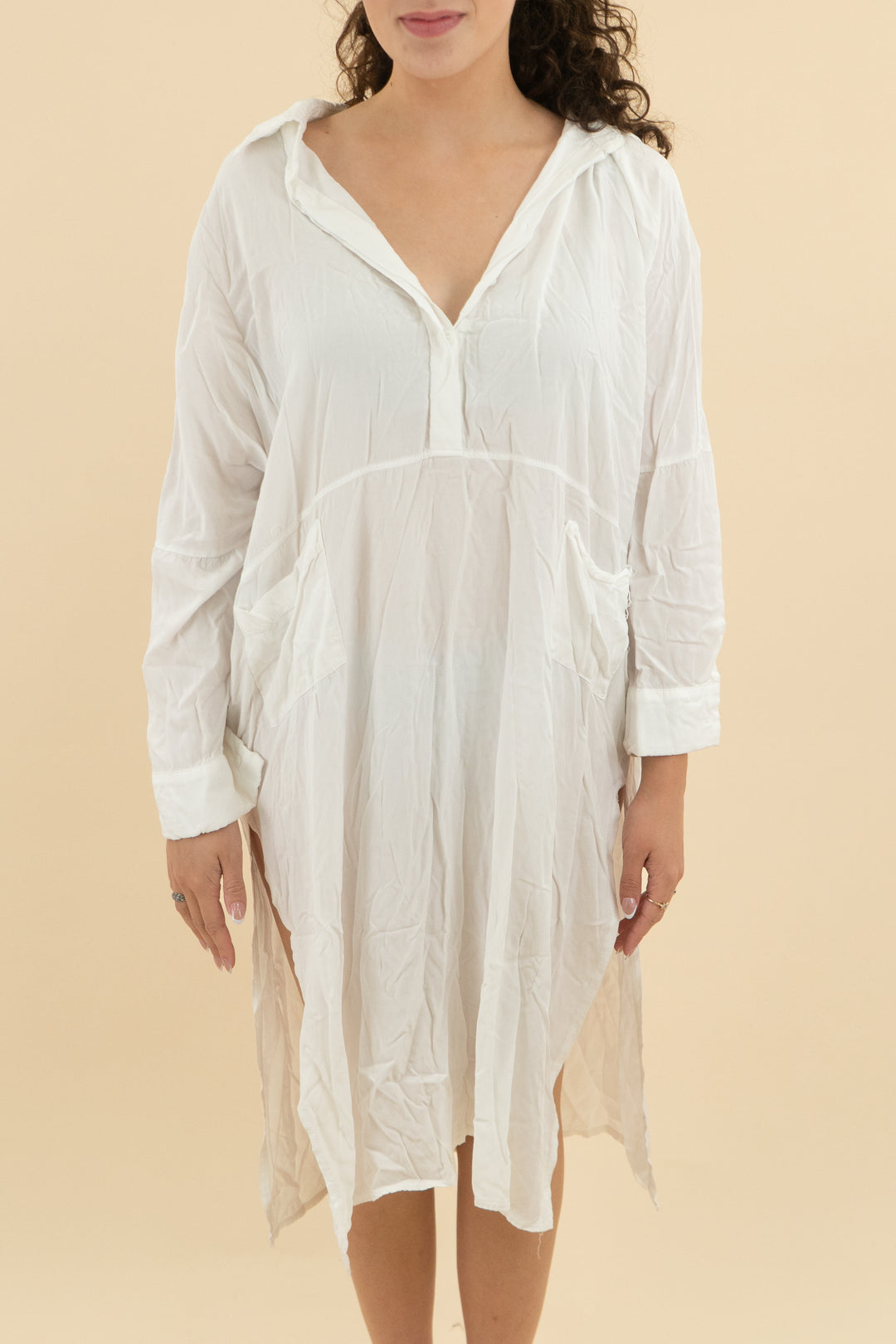 sonja morgan white long sleeve midi shirt dress (l; retail $118)