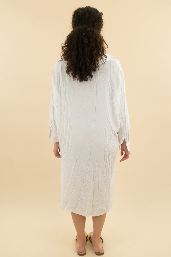 sonja morgan white long sleeve midi shirt dress (l; retail $118)