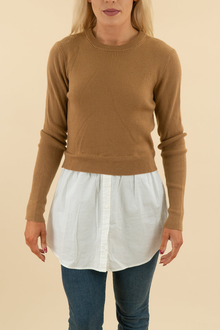 elie tahari brown sweater mixed media top (m; $198)