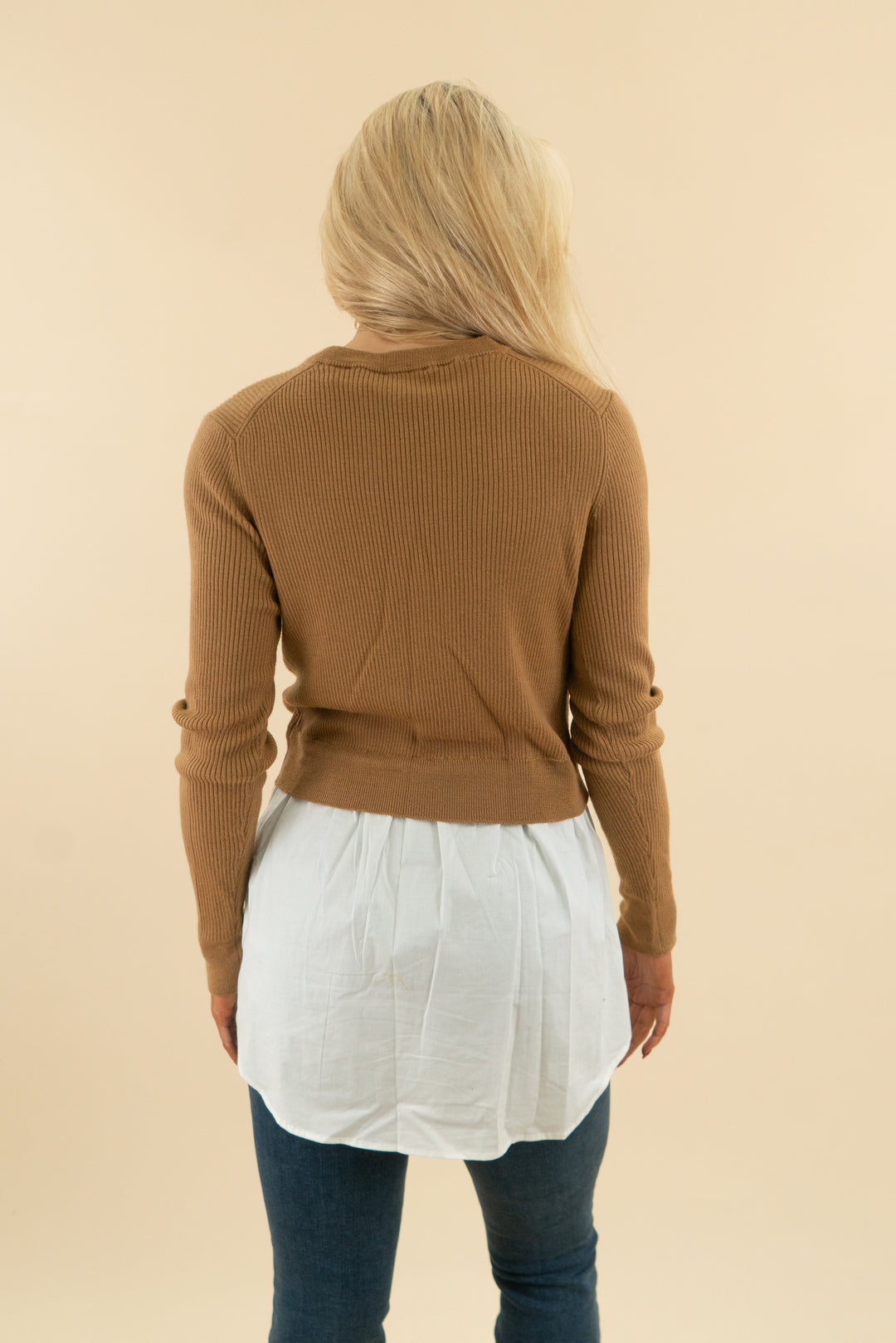 elie tahari brown sweater mixed media top (m; $198)