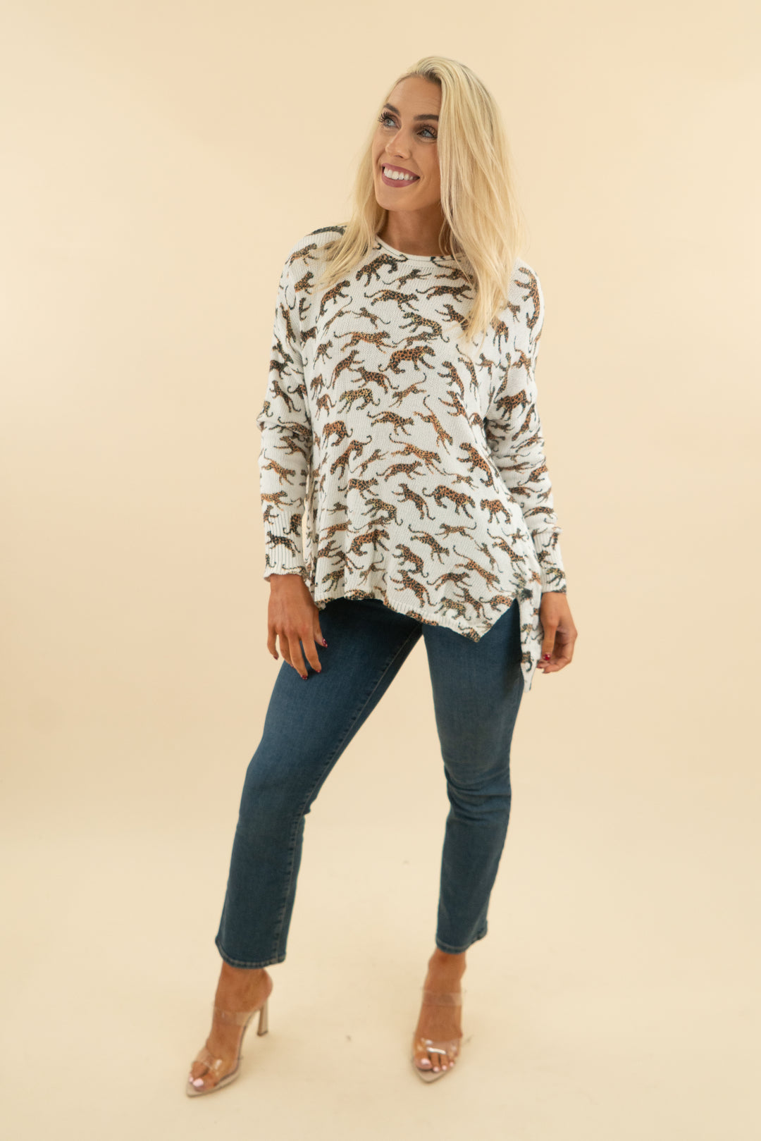 31. show me your mumu white leopoard print knit long sleeve top (m; retail $128)