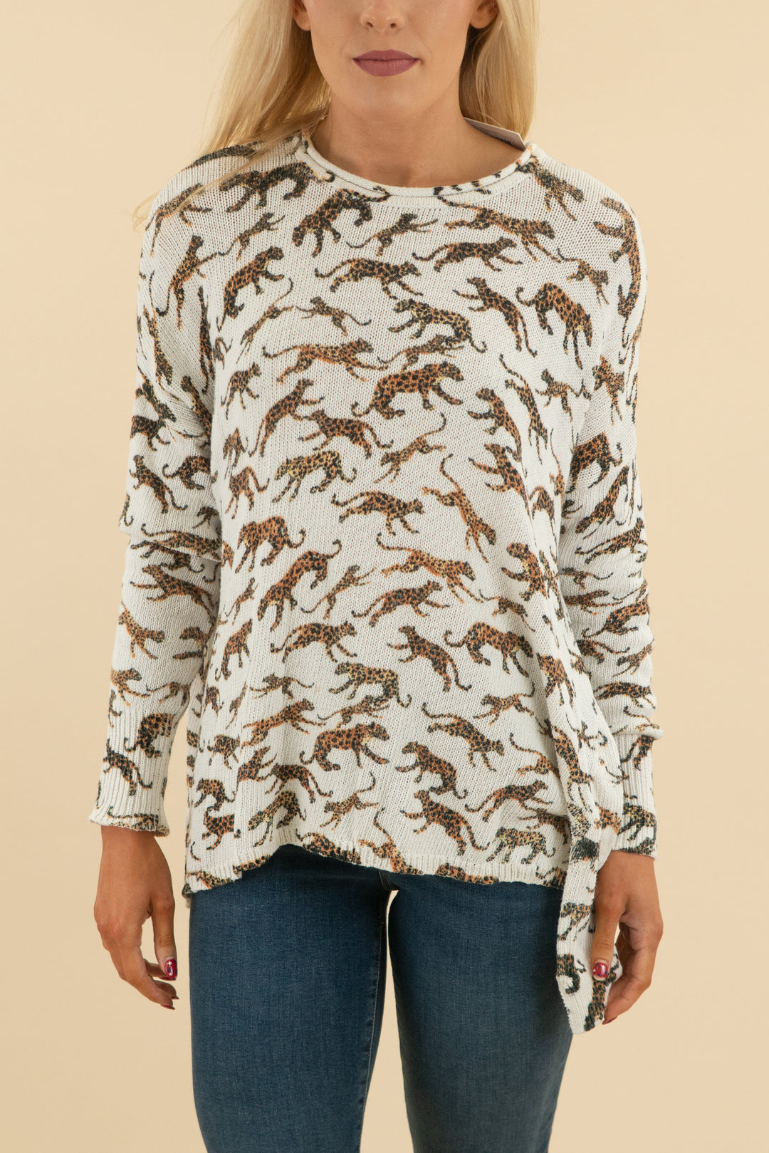 31. show me your mumu white leopoard print knit long sleeve top (m; retail $128)