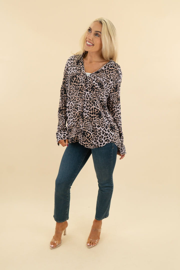 mikoh purple leopard button down top (3; retail $184)