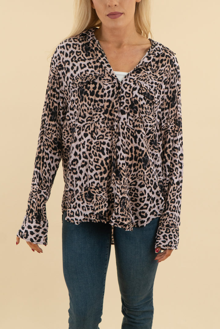 mikoh purple leopard button down top (3; retail $184)