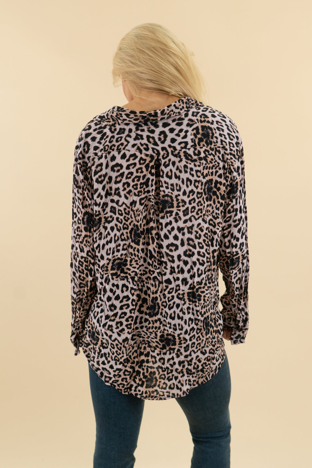 mikoh purple leopard button down top (3; retail $184)