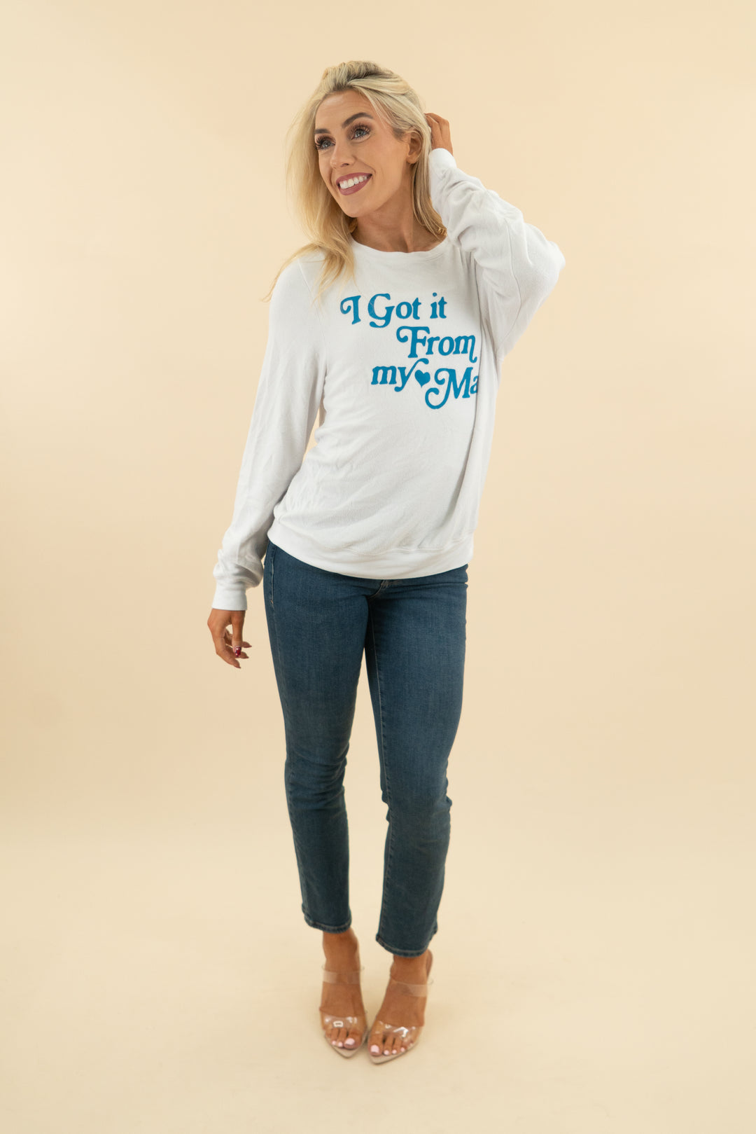 49. wildfox white got it from my mama pullover (m; retail $68)
