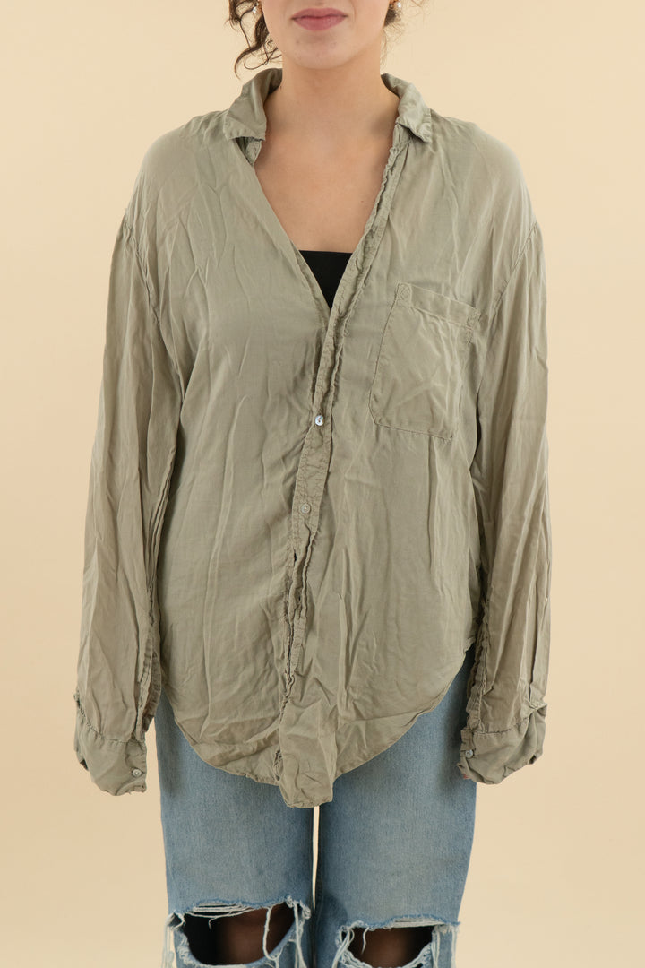 zara sage green long sleeve button down top (l; retail $58)