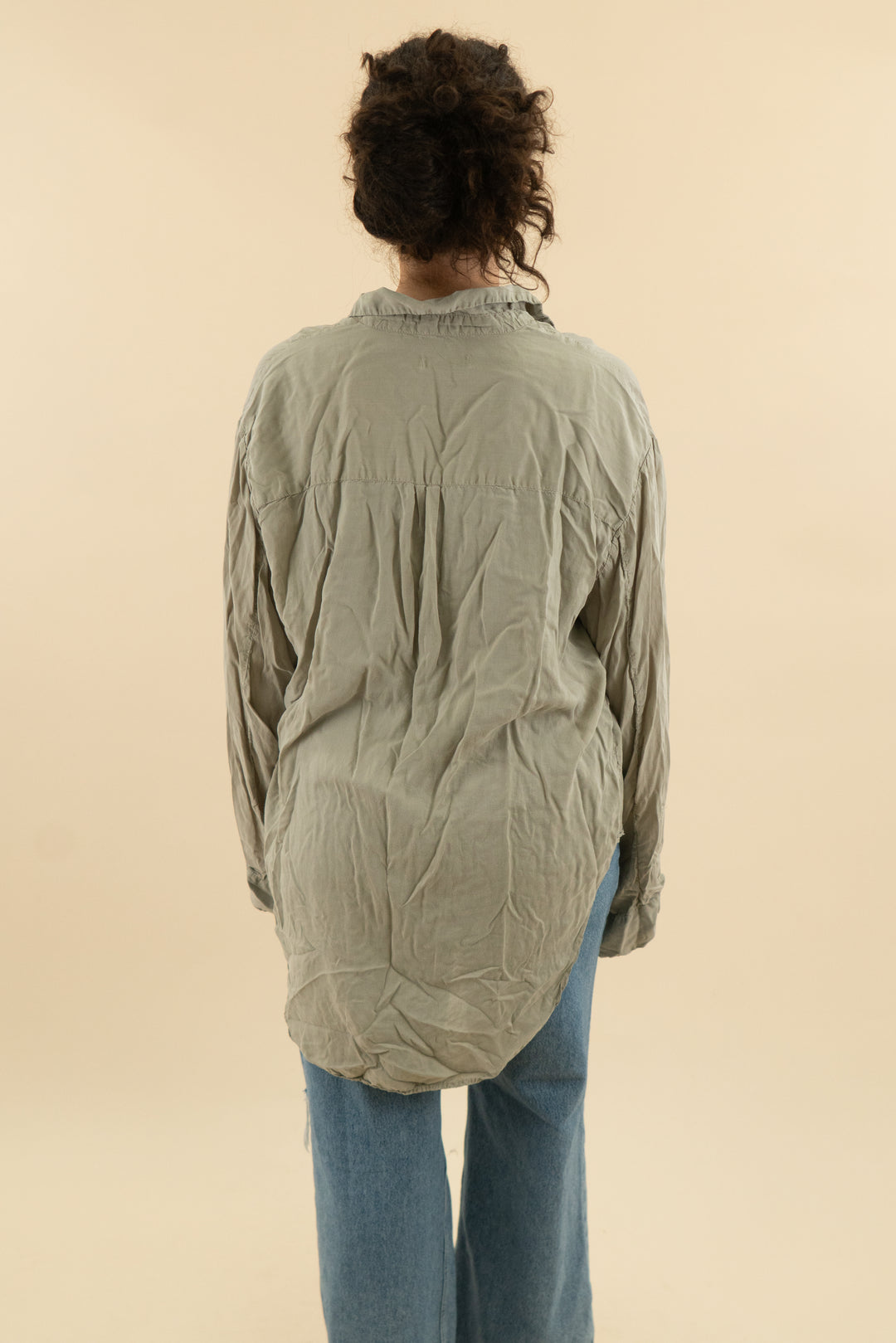 zara sage green long sleeve button down top (l; retail $58)