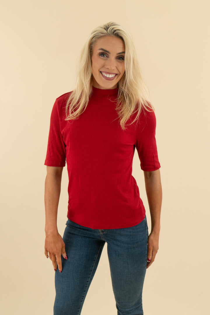 a new day red mock neck ribbed top (m; retail $30)
