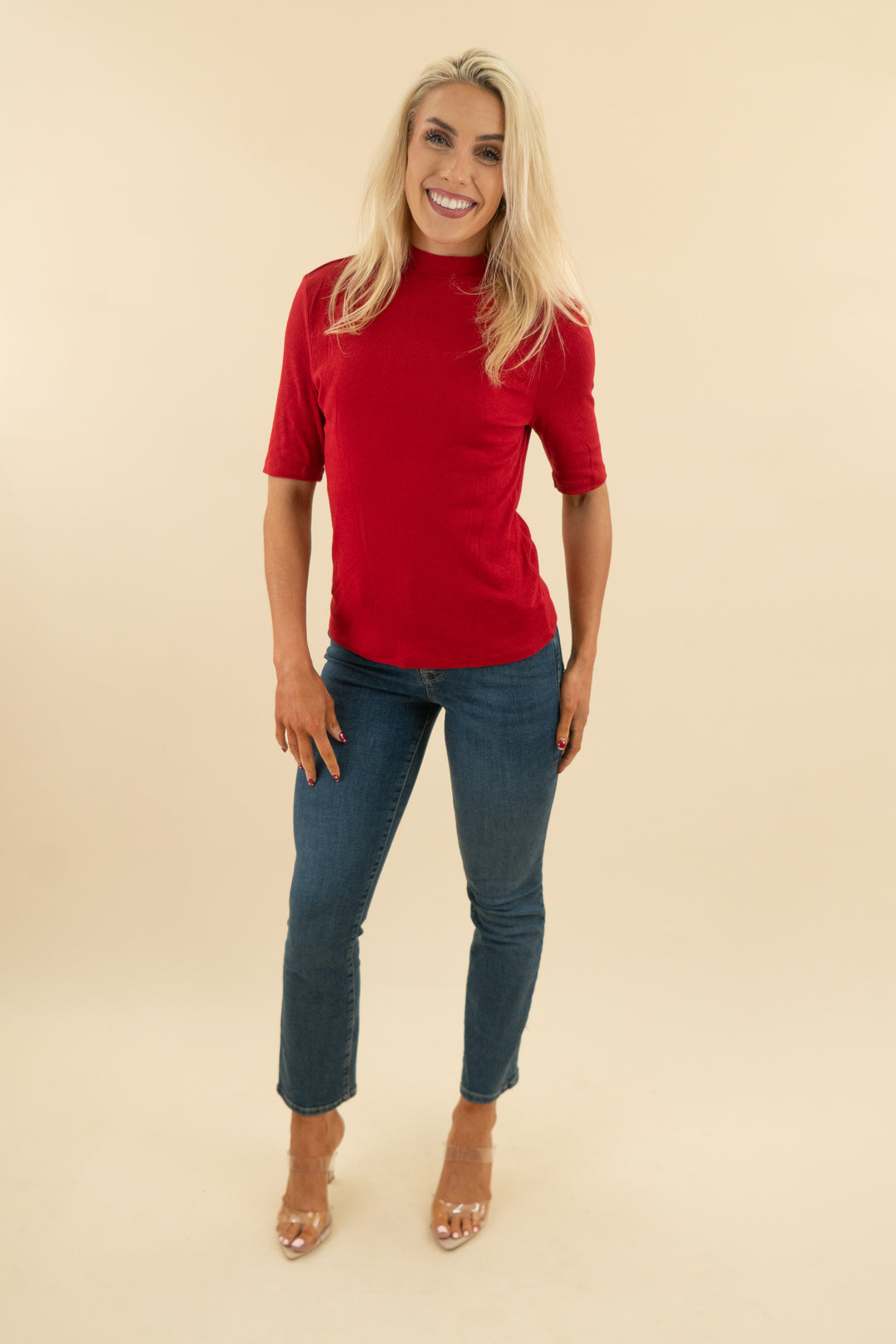 a new day red mock neck ribbed top (m; retail $30)