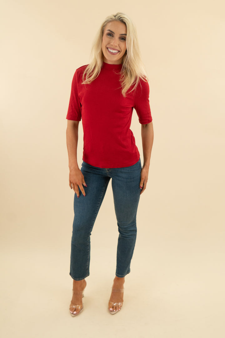 a new day red mock neck ribbed top (m; retail $30)